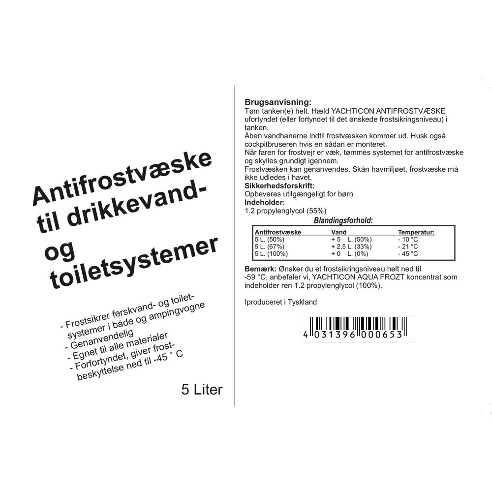 FROSTVÆSKE FOR DRIKKEVANN OG TOALETT SYSTEMER 5L