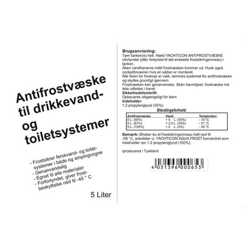 PŁYN ANTYZAMARZAJĄCY DO WODY PITNEJ I SYSTEMÓW TOALETOWYCH 5L
